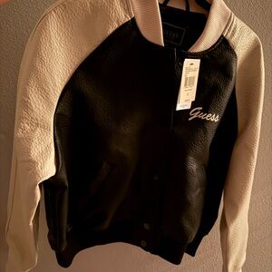 Guess Women's Black and Cream Bomber Jacket
